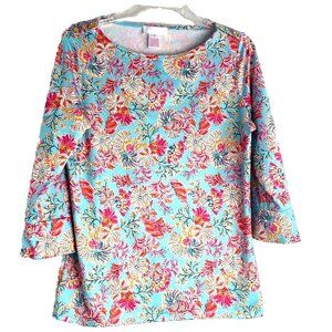 Stella Parker Blouse Golf Floral Stretch Pullover Activewear UPF 50 3/4 Sleeve S